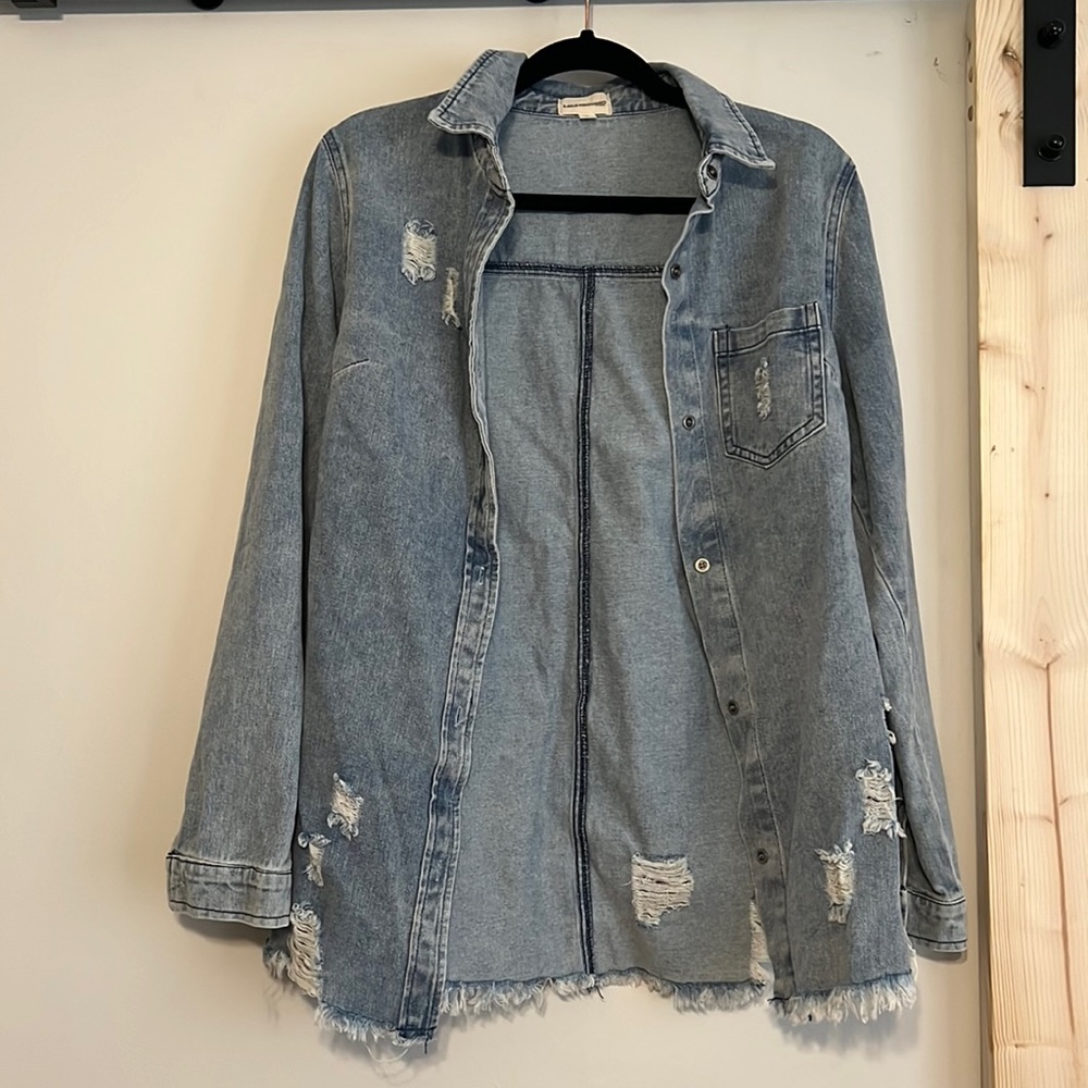 NWOT Distressed Denim Shirt - Picture 1 of 1